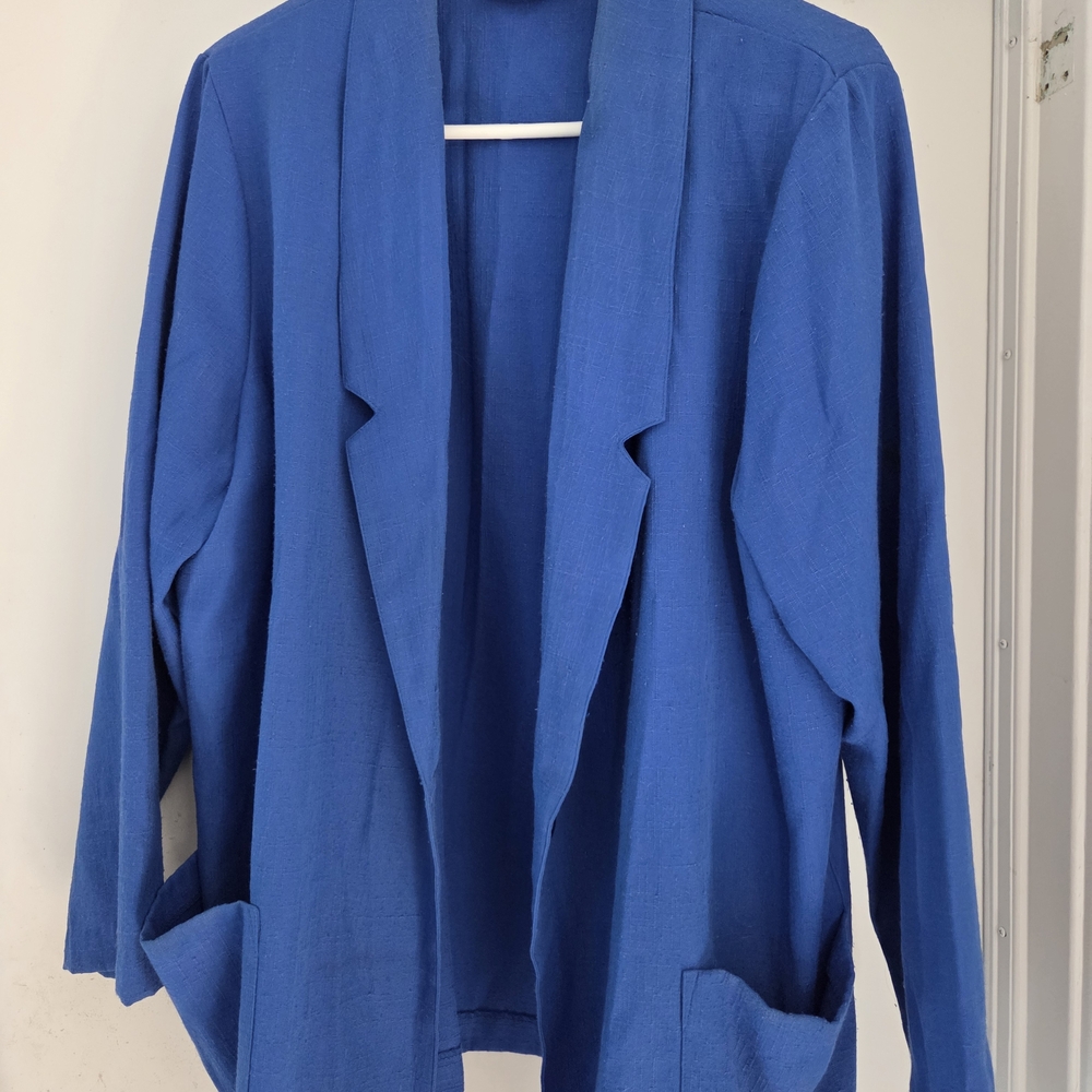 Vibrant Blue Open Front Blazer with Draped Lapel